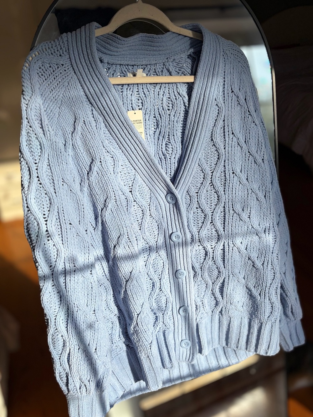 Aerie Monaco Blue Cable Knit Cardigan Size S